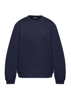 Acne Crew Neck Fleece Sweater Face Genser Navy