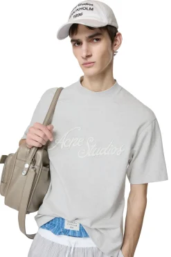 Acne Logo T-Shirt - Relaxed Fit T-shirt Lysegrå