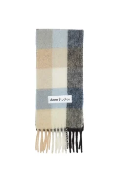 Acne Mohair Checked Scarf Skjerf Blå Og Beige