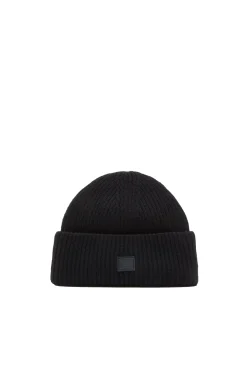 Acne Small Face Logo Beanie Lue Sort