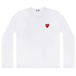 Comme des Garcons Play Unisex T-Shirt LS Red Emblem Genser Hvit