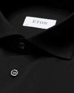 Eton Black Four-Way Stretch Shirt Skjorte Sort
