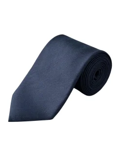 Eton Dark Blue Solid Silk Linen Tie Slips Mørkeblå