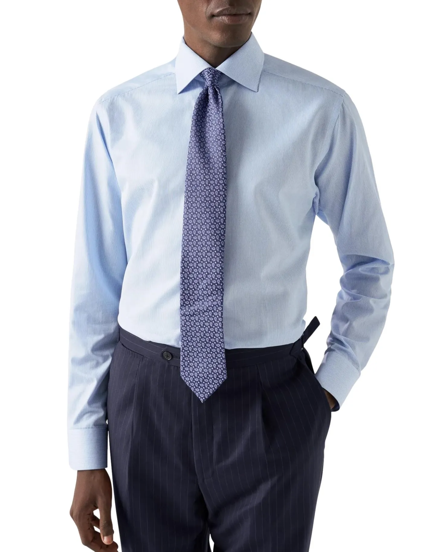 Eton Fine Stripe Signature Twill Shirt Skjorte Lyseblå Striper