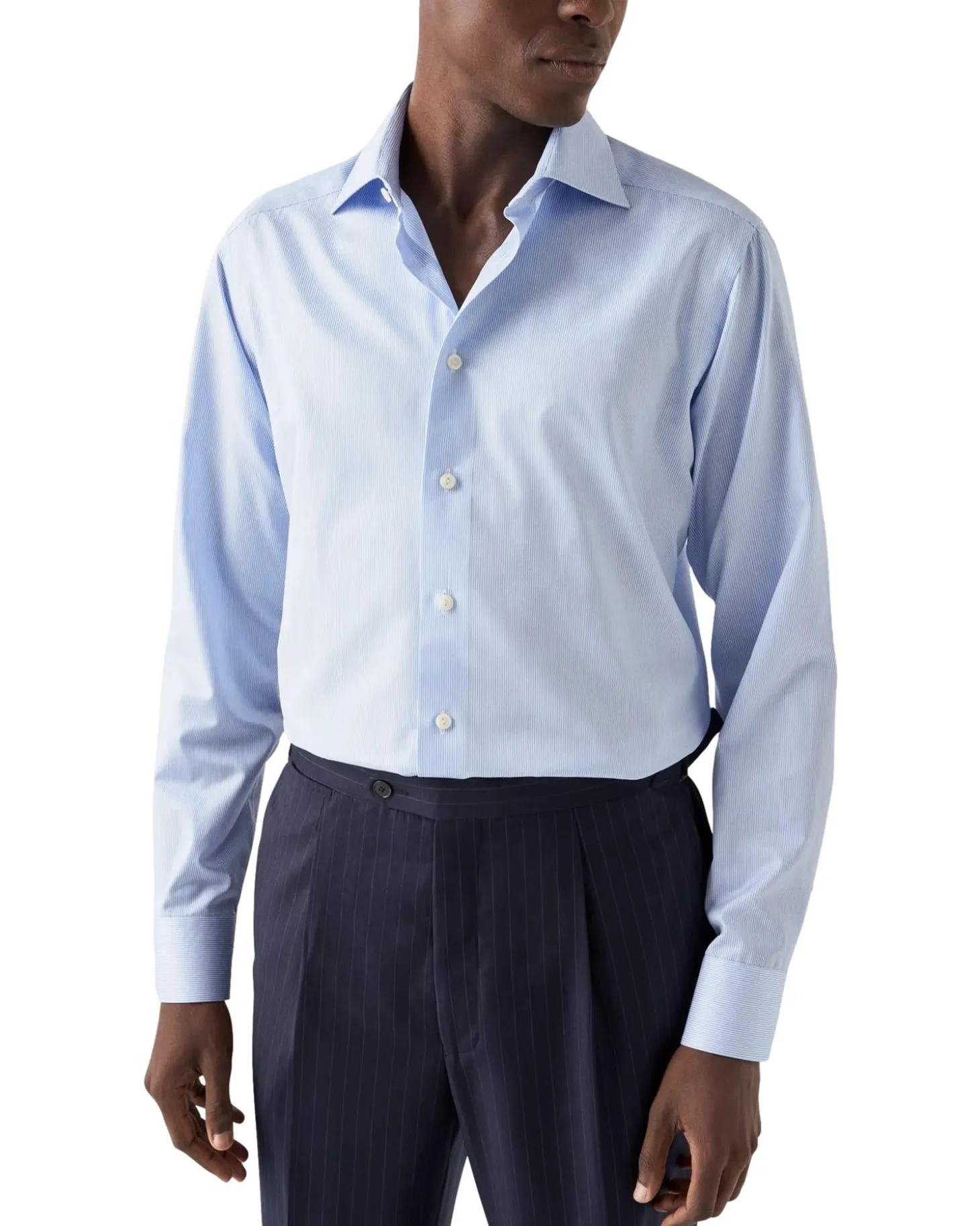 Eton Fine Stripe Signature Twill Shirt Skjorte Lyseblå Striper