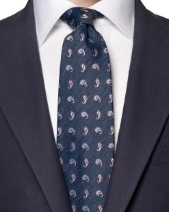 Eton Paisley Silk Linen Tie Slips Marine