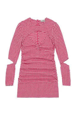 Ganni Stretch Seersucker Cutout Mini Dress Kjole Rød