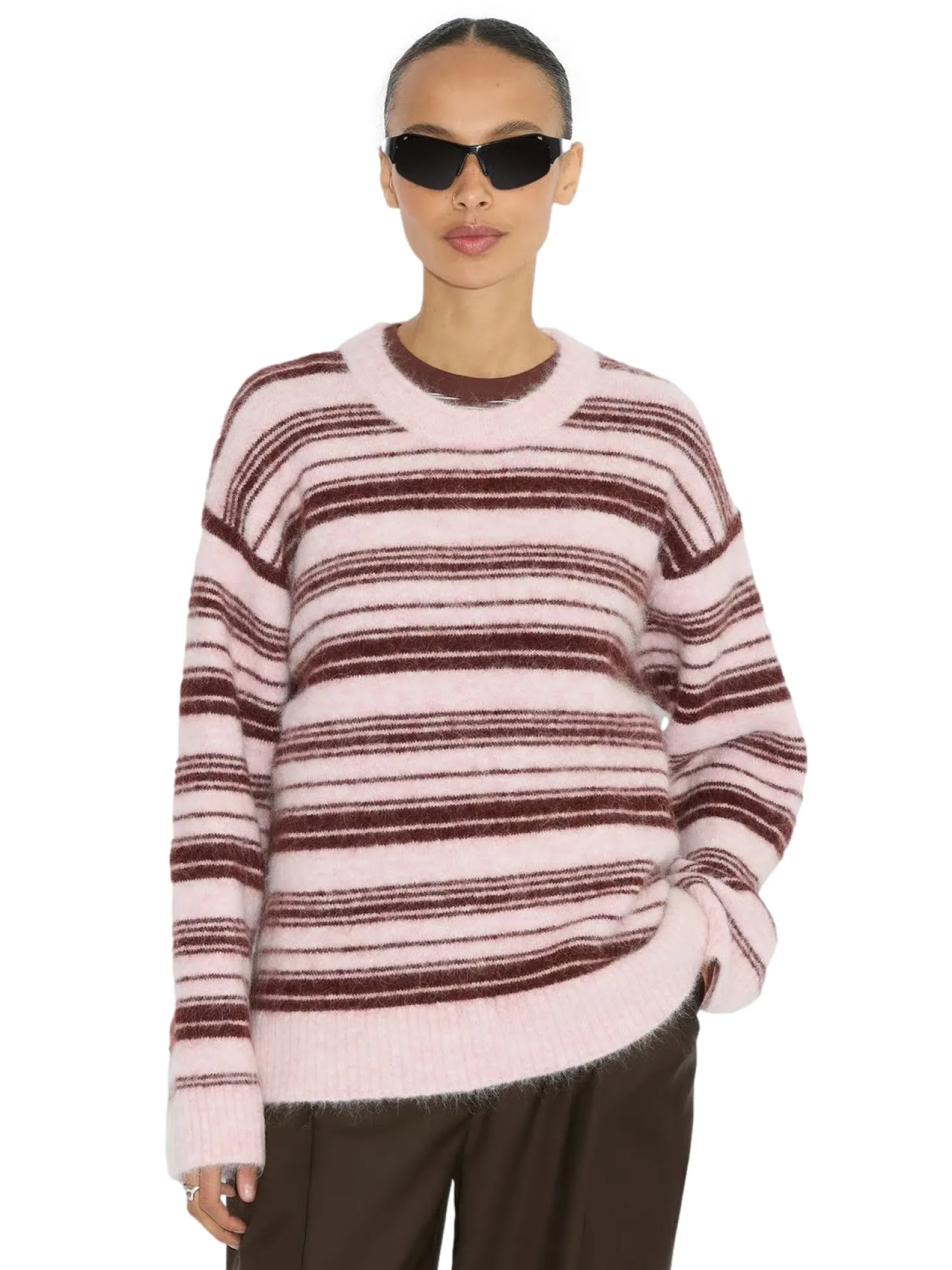 Holzweiler Fluffy Stripe Crew Genser Rosa Mønster
