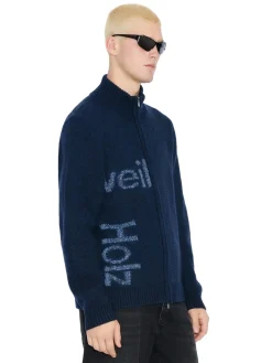 Holzweiler Haza Logo Zip Cardigan Genser Mørk Blå Melert