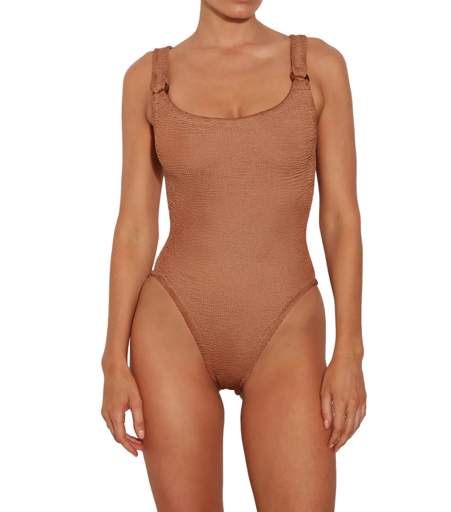 Hunza G Domino Swim Crinkle Badedrakt Brun