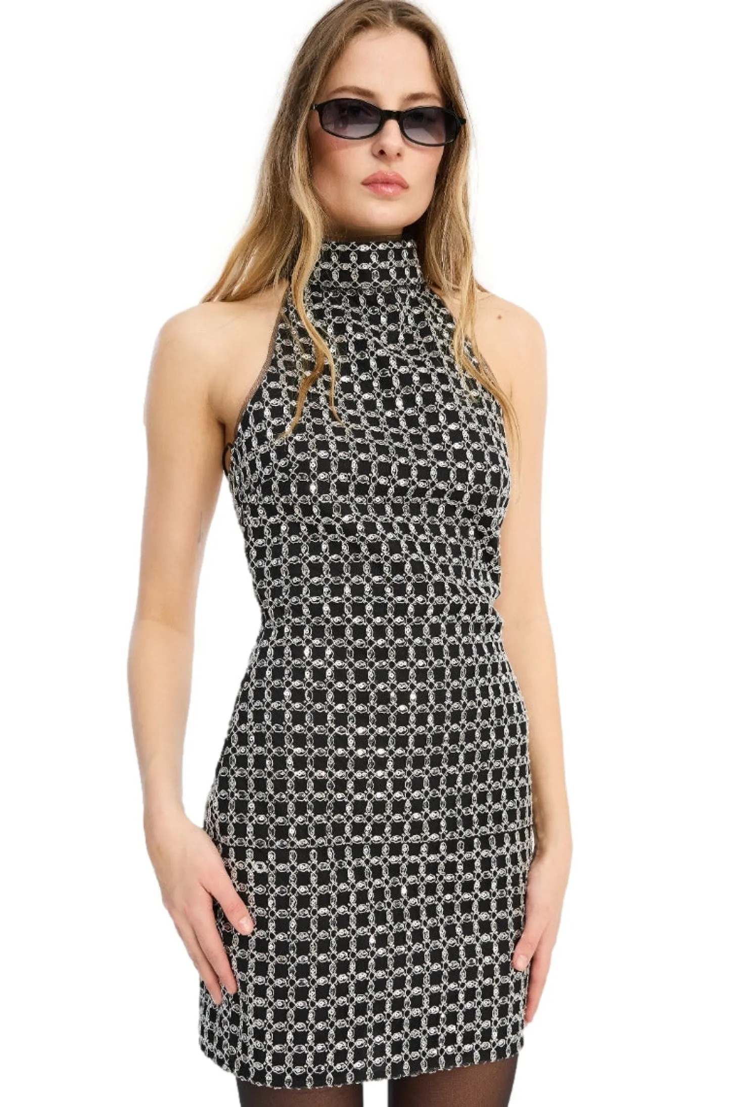 ROTATE Beaded Halterneck Dress Kjole Sort Mønster