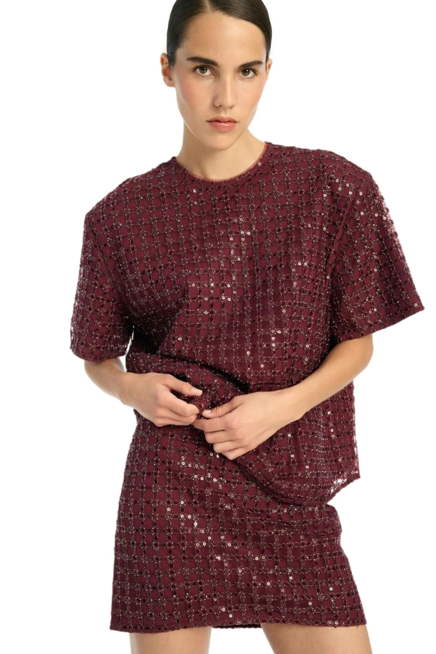 ROTATE Beaded Mini Skirt Skjørt Vinrød