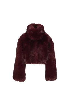 ROTATE Faux Fur Crop Jacket Jakke Burgunder