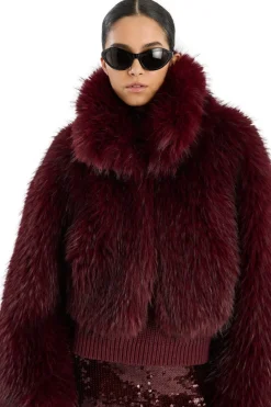 ROTATE Faux Fur Crop Jacket Jakke Burgunder