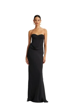 ROTATE Satin Corset Maxi Dress Kjole Sort