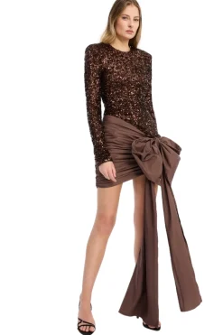 ROTATE Sequins Bow Mini Dress Kjole Brun