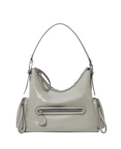 Stella McCartney Dartmoor Shoulder Bag Cracked Patent Veske Lysegrå